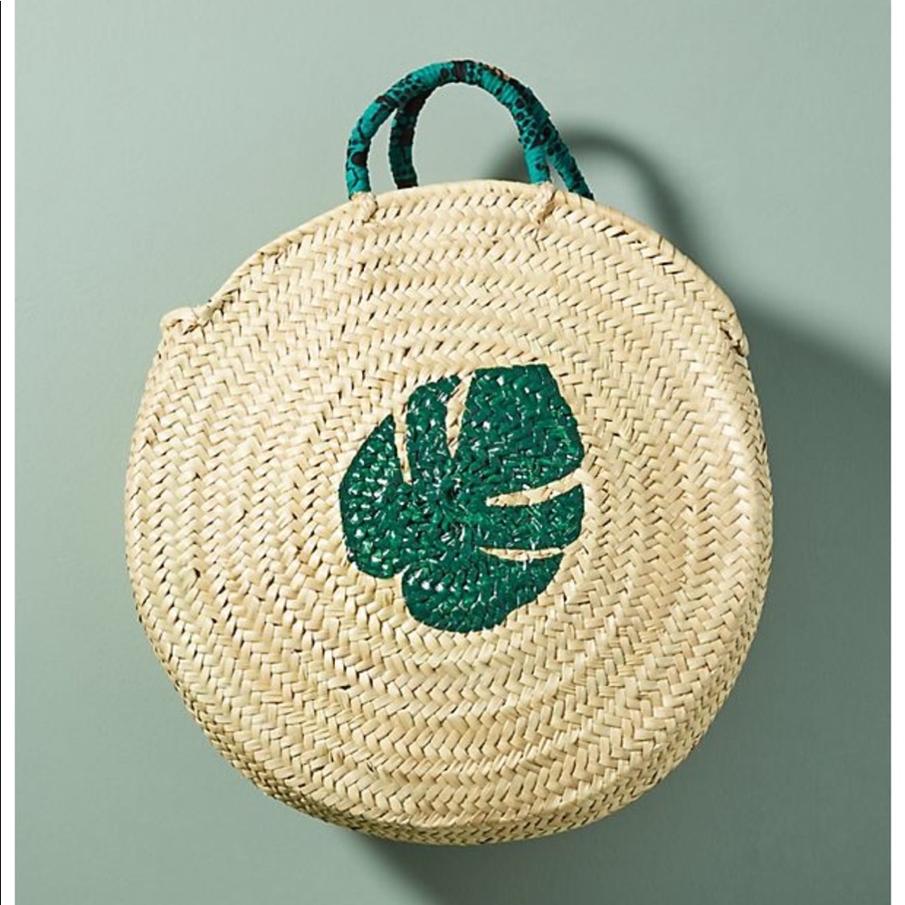 New Anthropologie Palm Leaf circle straw tote bag